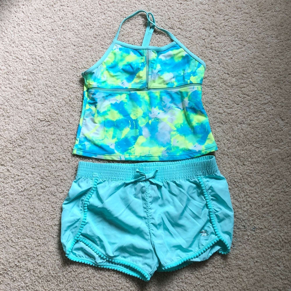 Tank bathing suit top and swim shorts